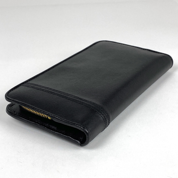 Prada Leather Saffiano Wallet Logo Bi-Fold Black Long - Picture 1 of 6